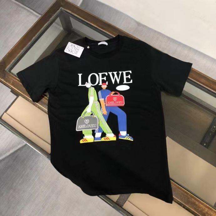 loeweเรีย23เสื้อยืดแขนสั้นผู้ชาย-เสื้อยืดผู้ชายระดับไฮเอนด์สไตล์ยุโรปและอเมริกาหลวมขนาดใหญ่สไตล์ต่างประเทศไร้รอยต่อ260กรัม