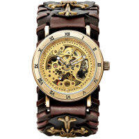 SHENHUA R Gothic Gangsa Skeleton นาฬิกาอัตโนมัติ Mekanikal Lelaki Steampunk Dpenggulungan Jam Tourbillon Reloj Hombre