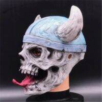 New Halloween Viking Pirate Head Mask Face Skull With Horn Headgear Dance Party Terror Fantasy Game Hoods Latex Unisex