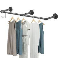 ราวแขวนผ้าท่อเหล็ก  ราวเหล็กแขวนผ้า 180cm Length Industrial Pipe Clothes Rack Space Saving Wall Mounted Hanging Garment Rack Detachable Clothing Rack ชั้นวางเสื้อผ้าเหล็ก