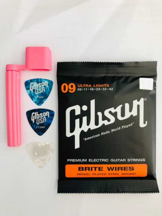 เชตสายกีต้าร์โปร่ง-gibson-เบอร์-09-มาพร้อมกับที่หมุนลูกบิดกีต้าร์และปิ๊ก-3-ชิ้น