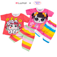 Bộ quần áo bé gái MIMYKID in 3D hoạt hình vải thun dày mịn mát đồ bộ trẻ thumbnail