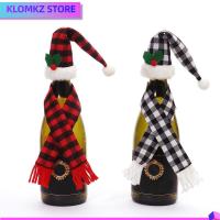 KLOMKZ 2Pcs สีดำและสีขาว ถุงใส่ขวดไวน์คริสต์มาส ผ้าผ้าทอ สีแดงสีดำ ฝาขวดไวน์ลายสก๊อต ทนทานต่อการใช้งาน อเนกประสงค์อเนกประสงค์ ถุงใส่ขวดไวน์หมวกผ้าพันคอ ตกแต่งโต๊ะคริสต์มาส