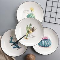 【CW】 8 inch Cactus Design Dinner Plate Deep Prickly Pear Tableware Salad Plates