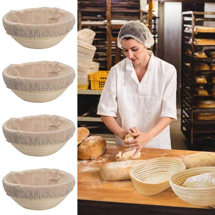 QEARZ Bakeware Handmade Rattan Wicker Sourdough Basket Round Dough