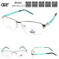 ?กรอบแว่นตา GEZE METAL รุ่น KW10011-C2 ครึ่งกรอบสีเงิน-ขาสีเขียวอฟ้า Vintage โลหะ น้ำหนักเบา ใส่สบาย (บริการตัดเลนส์สายตาราคาถูก)