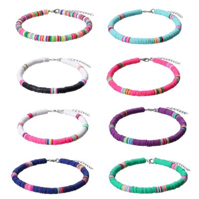 【CW】✠▩  New Colorful Soft Clay Anklets 6MM Polymer Stackable Beaded Chain Ankle Boho Beach Jewelry
