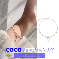 COCOJEWELRY สร้อยข้อมือไข่มุกโบว์สวยหรูของเกาหลีสำหรับผู้หญิงกำไลแฟชั่นเครื่องประดับของขวัญ