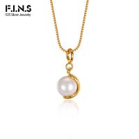 F.I.N.S Simple S925 Sterling Silver Gold Necklace Detachable Box Chain Pendant Elegant Small Shell Pearl Fashion Fine Jewelry