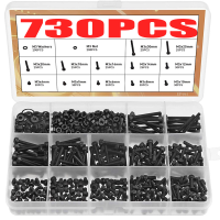 Electrapick 730pcs M3 Nuts M3 Washers Carbon Steel Socket Head Cap Screws With Flat Washer Nuts Male Wrench-Zkeir