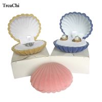 Fashion Shell Shape Velvet Engagement Wedding Party Ring Case Cute Earrings Necklace Pendant Jewelry Display Storage Gift Box