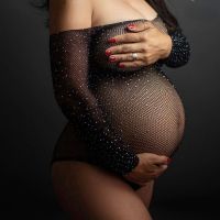 【DT】hot！ See Through Tulle Maternity Photography Props Bodysuit Sleeve Neck Transparent Woman Stretchy