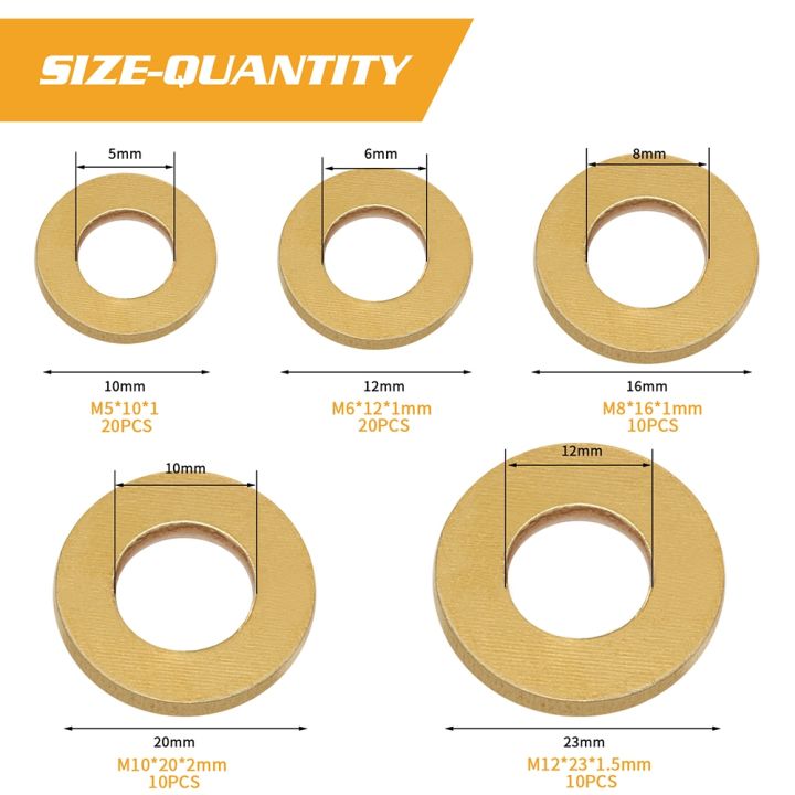 haotao-hardware-100ชิ้นเครื่องซักผ้าแบนทองเหลืองแหวนปิดผนึกทองแดงแบน-assortment-เครื่องซักผ้าชุด5-6-8-10-12มิลลิเมตรพร้อมกล่องเหมาะสำหรับรัดสกรู