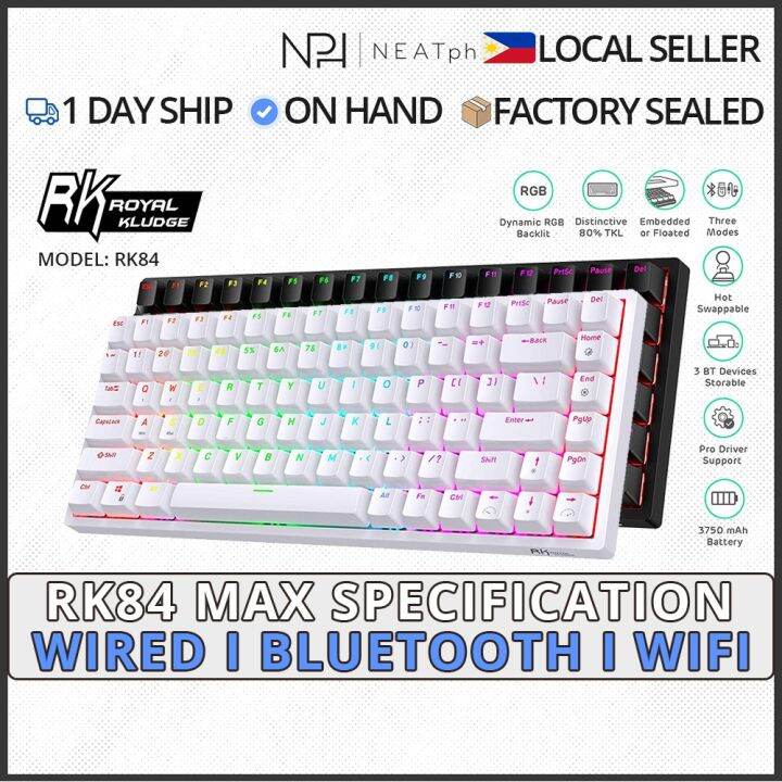 RK ROYAL KLUDGE RK84 Wireless Bluetooth2 4Ghz 80 RGB Mechanical Gaming