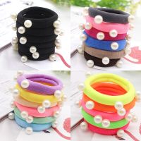 ▦ 8 Pcs/lot Candy Fluorescence Colored Hair Holders High Quality Pearl Rubber Bands Hair Elastics Accessories Girl Women Tie Gum