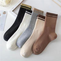 Thorn Tree Girls Women Middle Tube Socks Stripe Print Antiskid Sweat Absorption Long Socks Elastic Cuff Stockings