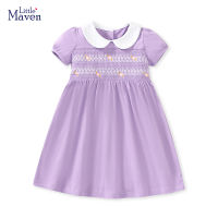 Little Maven 2023ปาร์ตี้ฤดูร้อนชุดสีม่วงสำหรับเด็กผู้หญิงเสื้อผ้าเด็กเสื้อผ้าเด็กการ์ตูนเย็บปักถักร้อยดอกไม้ผ้าฝ้าย...