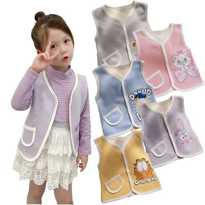 （Good baby store） 2022 Autumn 1 6 Years Girl Warm Fleece Vest V Neck Sleeveless Velvet Jacket Kids Cartoon Animal Print Cute Clothes New Hot Sales