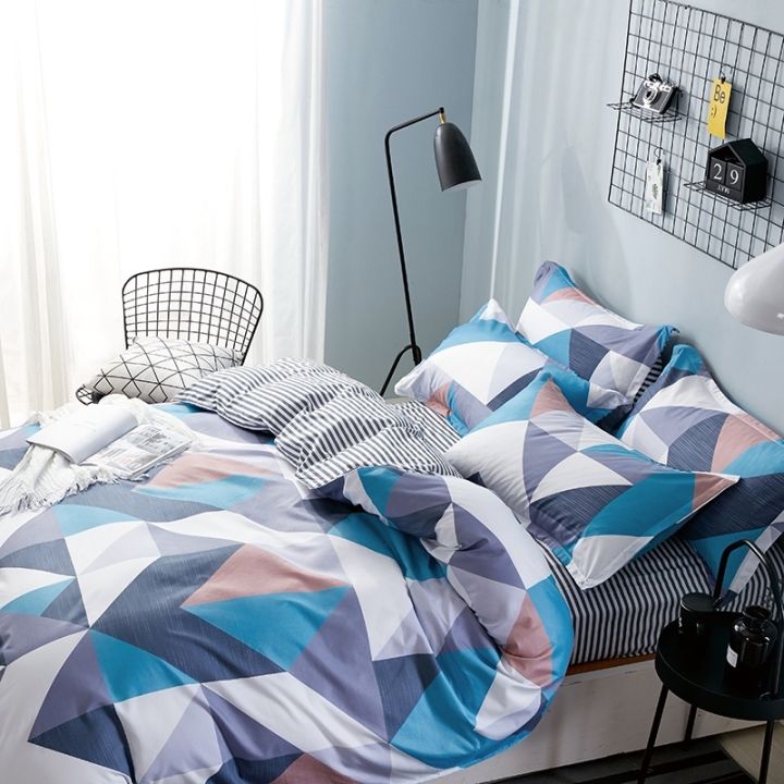 heureux-hot-sell-4-in-1-bedding-set-bedsheet-quilt-cover-pillowcase-single-queen-king-size-cotton-fabric-grey-colorful-pattern