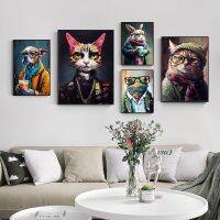 2023✆﹉ Punk Rock Cat Portrait Oil Painting Wall Art Original Artwork Print Feline Anmail Mpressionist Home Decor Animal House Pet Decor