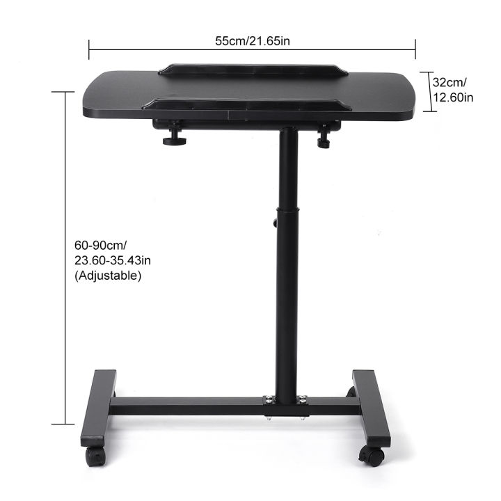 360-ปรับโทรศัพท์มือถือกลิ้งโต๊ะแล็ปท็อปที่มี4ล้อ60-90เซนติเมตรความสูงปรับมุมกว่าเตียงโน๊ตบุ๊คตารางยืนเขียนถาดสำหรับบ้านสำนักงาน55x32cm