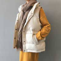 Fashion Women Down Jacket Solid Loose Vest Drawstring Stand Collar Long Vest Coat Cotton Padded Female Windproof Warm Waistcoat