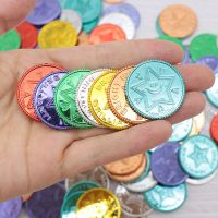 100pcs Christmas Event Game Treasure Pirate Gold Coin Seven Color Lucky Coin Wish Plastic Gold Coin Props for Wedding Party Deco