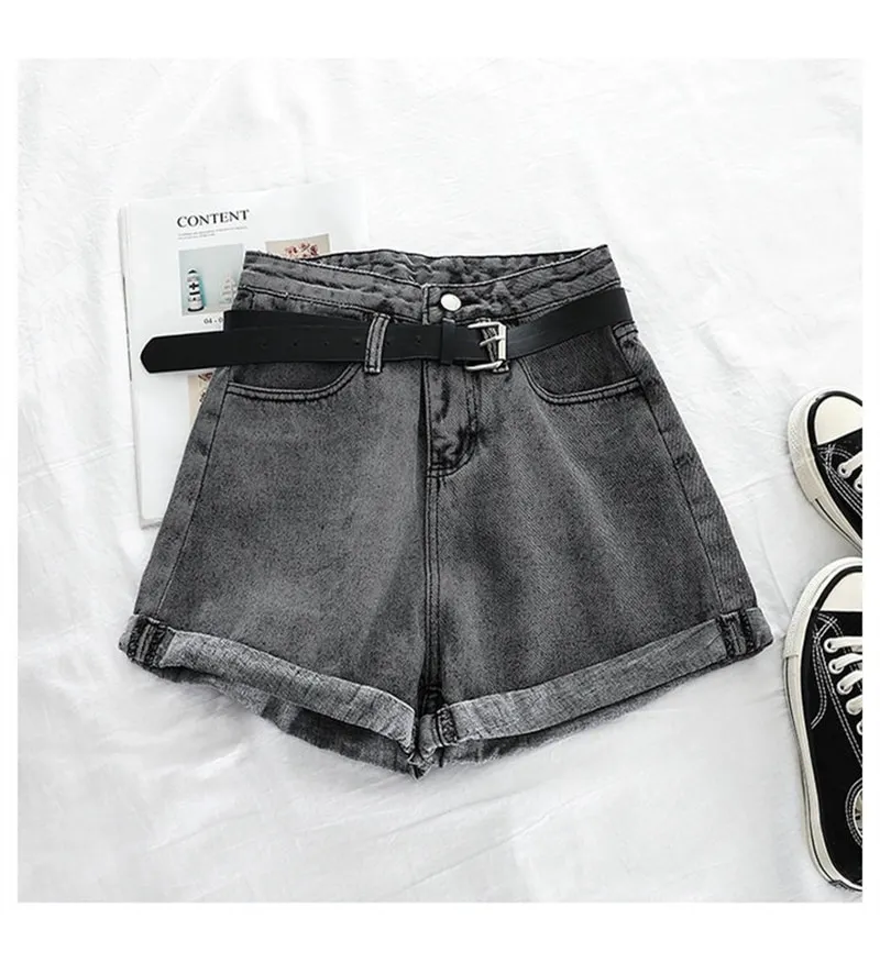 Sean Tsing® 2023 Summer Women Jeans Shorts Blue Black High Waist Casual  Loose Streetwear Denim Hot Pants Rolled Edges Trousers chengqian