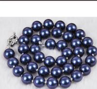 10Mm South Dark Blue Shell Pearl Round Beads Necklace 18Inch AAA