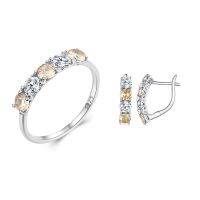 【lz】♝▫✙  WOSTU-Rodada Morganite Cor Zircão Anéis de Dedo Real 925 Sterling Silver Clássico Hoop Brincos Conjunto De Jóias De Casamento 2 Pcs