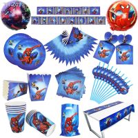 ﹍❖ Spiderman Birthday Party Paper Cups Plates Tablecloth Cupcake Candle For Kids Boys Baby Shower Party Decorations Party Supplies