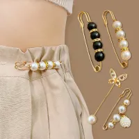 K.FASHION1PCS Waistband Pin Accessories Good Quality Pearls Crystal Gold Brooch Waist Tightening Clamp Anti Exposed Safety Pins