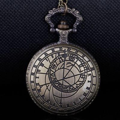 นาฬิกาพกควอตซ์ลายเรขาคณิตแบบโบราณจี้สร้อยคอผู้ชายผู้หญิงของขวัญพร้อมโซ่ Relojes