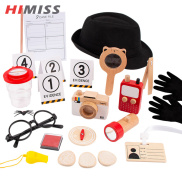 HIMISS Children Wooden Detective Role Play Toy Flashlight Camera Detective