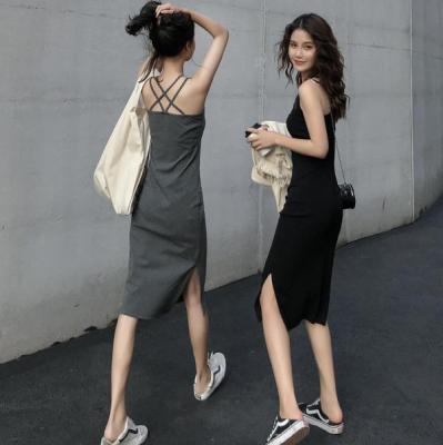 [COD] Mid-length suspender dress outer spring 2021 new womens slit temperament slimming inner bottoming