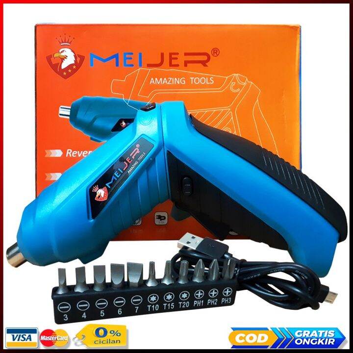 Obeng Battery Set MEIJER 3.6v Obeng Bor Bisa Charge Pakai Batere