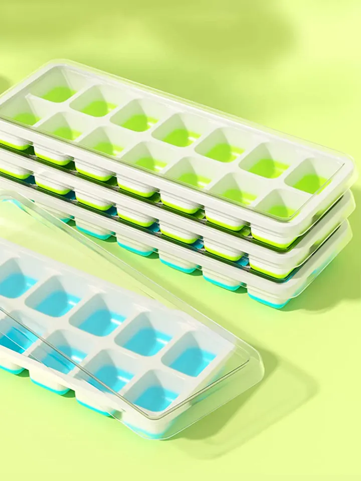 1pc Easy-release Flexible 14-ice Trays With Spill-resistant Detachable Lid,  Stackable Ice Cube Molds For Cocktail Freezer