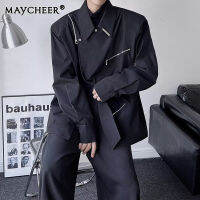 MAYCHEER   เสื้อแจ็กเก็ตแขนยาวของผู้ชายที่เรียบง่ายการออกแบบที่ทันสมัยแจ็คเก็ตทรงหลวมอารมณ์