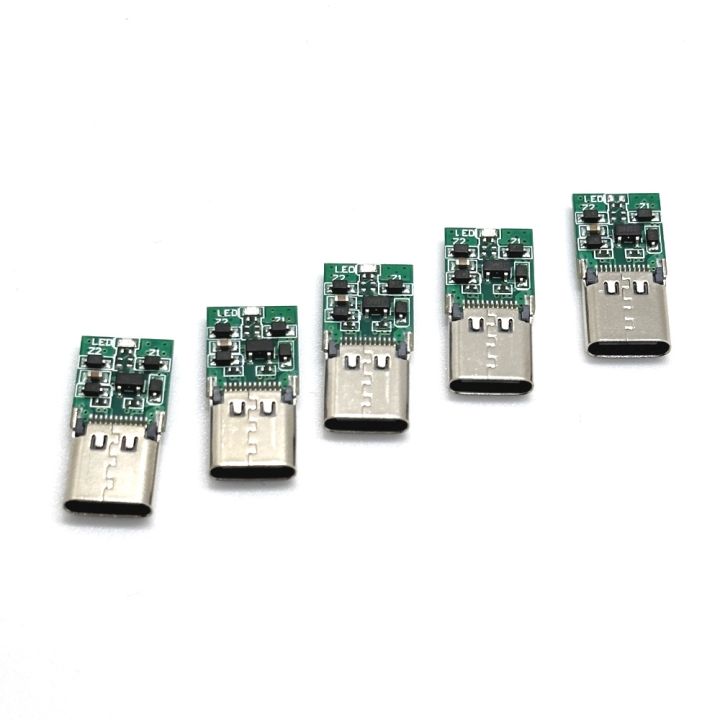 type-c-usb-24pin-female-plug-welding-connector-adapter-with-led-chip-green-blue-white-light-type-c-pd-9v-20v-charging-plugs