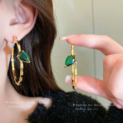 [COD] needle zircon bamboo earrings niche ins personality simple design sense fashion temperament wholesale women