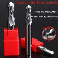 2 ขลุ่ยตัด HRC58 2mm 3mm 4mm อลูมิเนียมทองแดงเครื่องจักรกลซีเอ็นซีทังสเตนเหล็ก Sprial Bit Milling Cutter Ball Nose End Mill R1