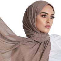 【YF】 Texture Pleated Cotton Muslim Hijab Scarves Women Viscose Shawls Solid Headscarf Wraps Headband Turbans Bufandas Foulard