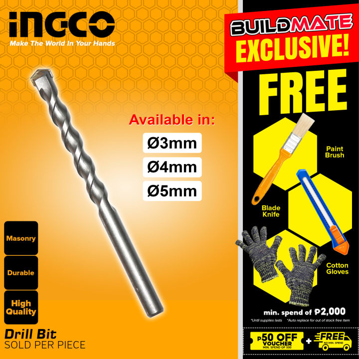 INGCO Masonry Drill Bit 3mm 4mm 5mm [SOLD PER PIECE] Alloy Triangle