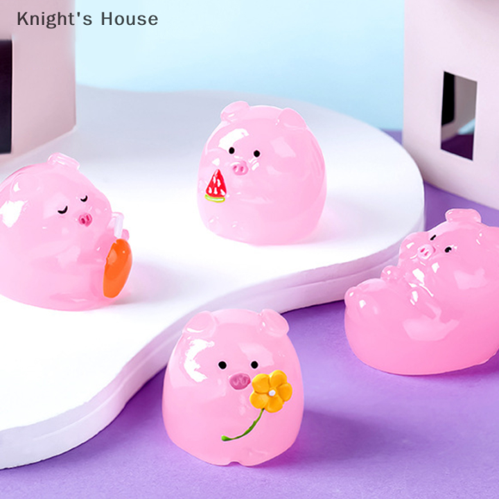 knights-house-เครื่องประดับรูปหมูสีชมพูฟลูออเรสเซนต์น่ารักขนาดเล็กรูปปั้นจิ๋วจิ๋วของตกแต่งบ้านตุ๊กตาภูมิทัศน์ขนาดเล็ก