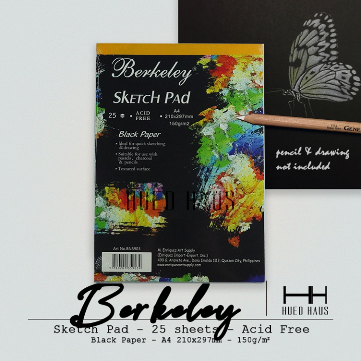 Berkeley Sketch Pad Black Paper, A4, 25 sheets, 150gsm | Lazada PH