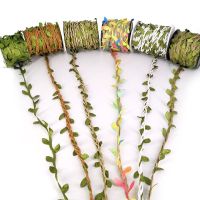 Green color forest rattan hemp rope with leaves rope handmade decorative leaves photo scene wall material