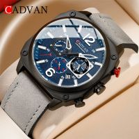 Caddan Mens นาฬิกาแฟชั่นกันน้ำ Multi Function Chronograph นาฬิกาหนังหกเข็มปฏิทินนาฬิกาข้อมือควอตซ์