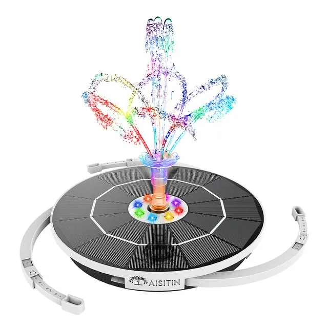 AISITIN 6.5W Bird Bath Solar Water Fountain,Solar Powered Colorful Fountain Floating With LED