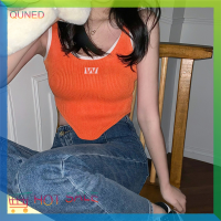 QUNED ผู้หญิง Crop Tops แฟชั่นตัวอักษรชุดชั้นในฤดูร้อนเซ็กซี่ผอมไม่สม่ำเสมอเสื้อแขนกุด