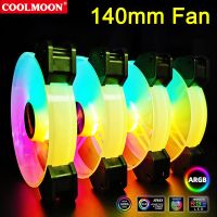 Coolmoon พัดลมทำความเย็นแชสซี RGB 140มม. 6-Pin ระบายความร้อนรองรับการควบคุมระยะไกลจมความร้อน